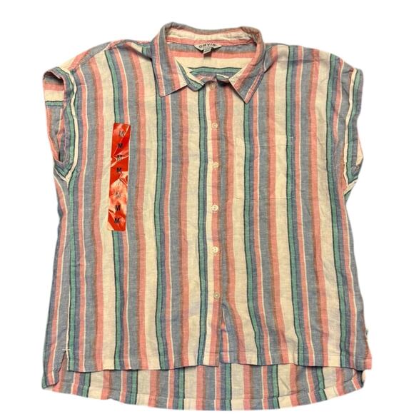 Orvis Classic Collection Linen Blend Striped Button Front Shirt Medium - Picture 3 of 5
